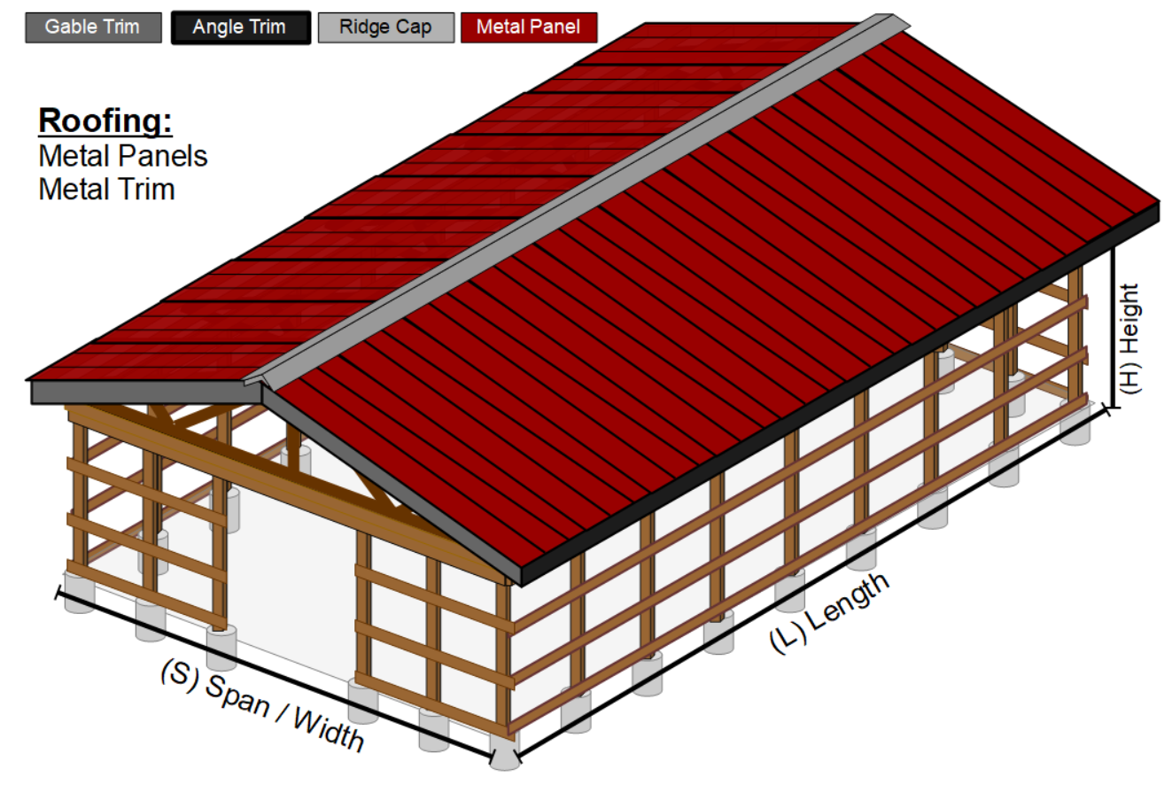 Pole barn framed with metal roof