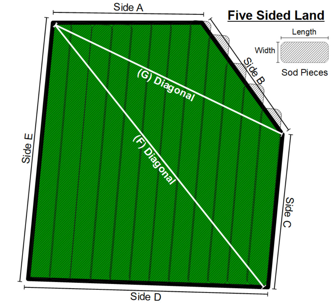 Diagram of 5 sided lawn with diagonals for sod application